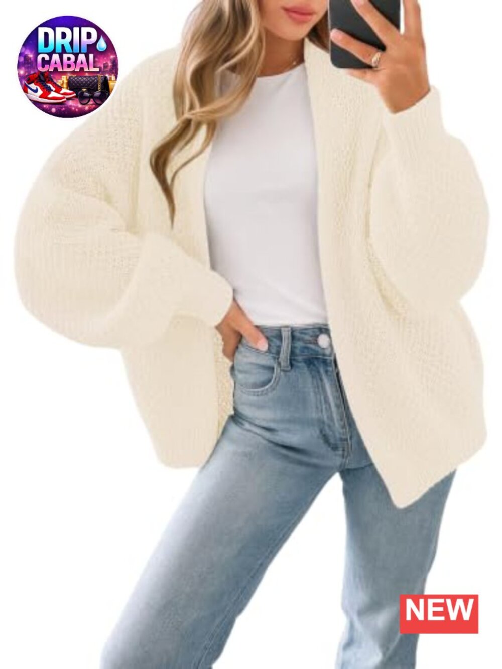 Oversized Waffle Knit Cardigan Chunky Slouchy Open Front Sweater